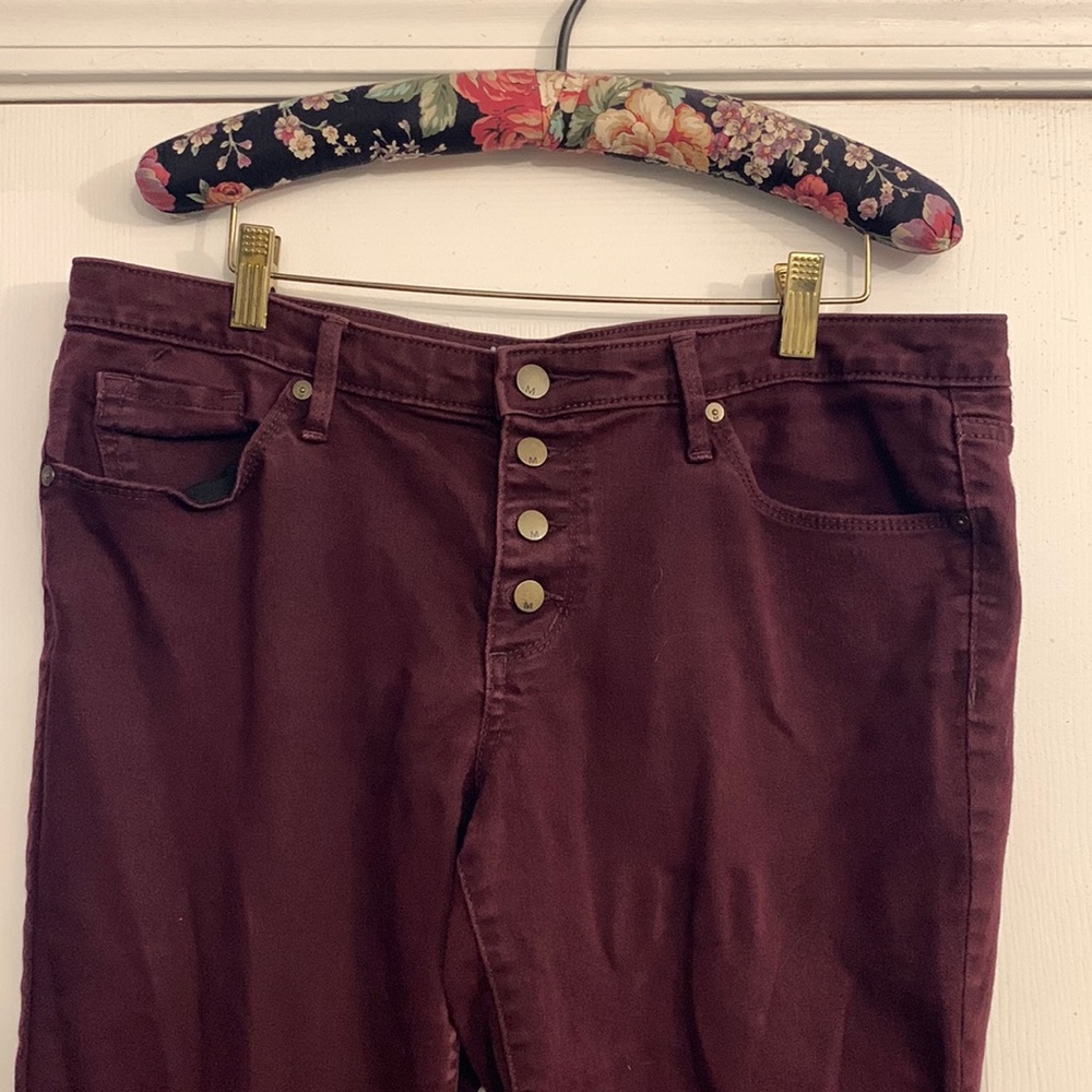 Burgundy mid rise skinny pants. Size 12